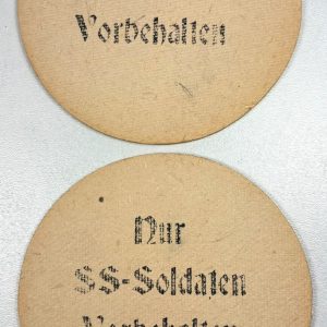 2 x 3rd Reich Beer Mats. “Reserved For SS Soldiers Only”    Ref:1026